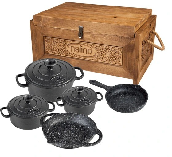 سرويس 8 پارچه چدن نالينو  با جعبه چوبي TEKLA